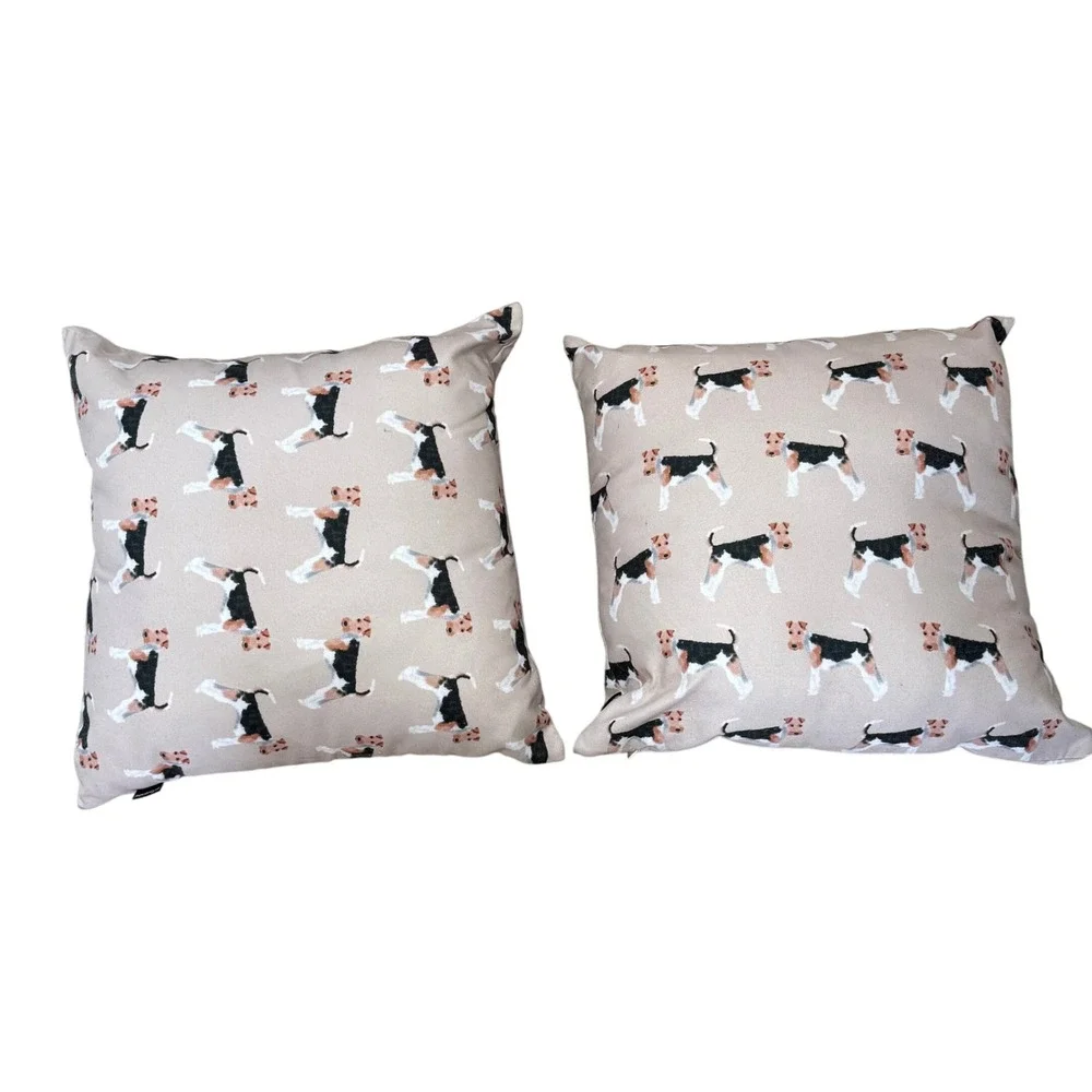 Set of 2 Society6 Dog Print‎ Throw Pillow Set Beige Decorative Accent Cushions